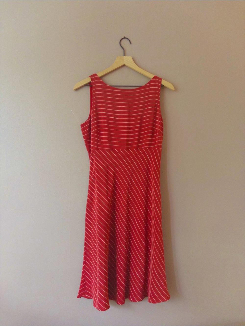 Boatneck red striped silk dress